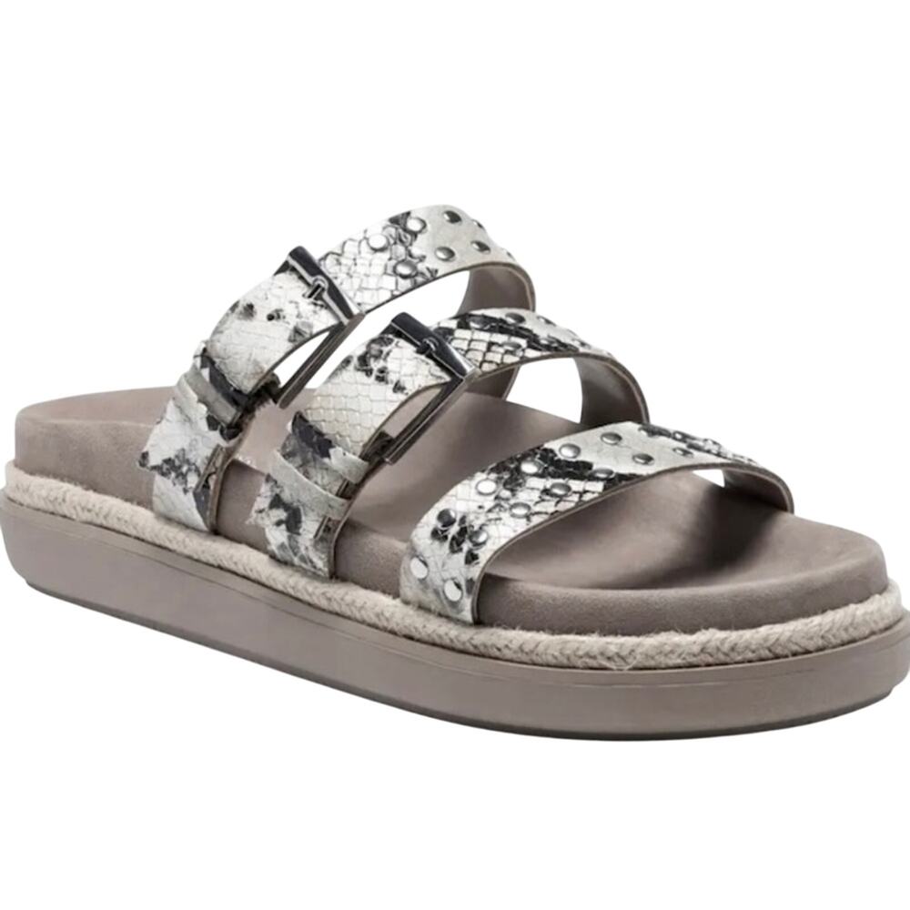 Vince Camuto Ciandra Tan Slide Sandal Sz 7.5 Snake Print Leather Adjustable New